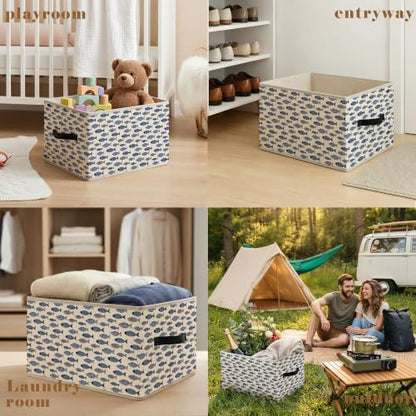 Navy Blue Coastal Beach Fish Storage Basket Organizer - color: Fish
