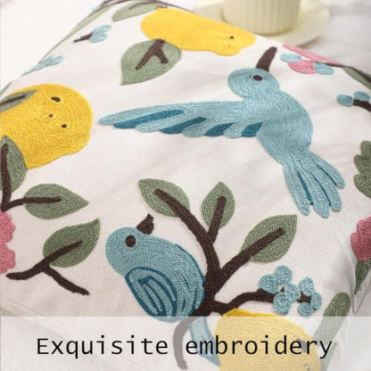 Embroidered Throw Pillow Covers 18x18 Pack of 2 Bird Lemon - color: Birds&lemons