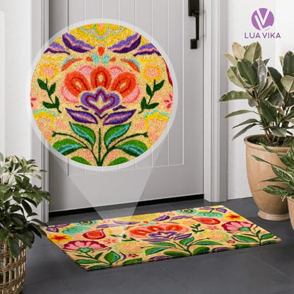 Coir Door Mats Outdoor and Indoor, Dalias, 16 x 27,5 in - color: Dalias