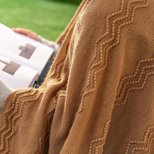 MIULEE Brown Knitted Boho Throw Blanket for Couch 50"x60" - color: Brown, size: 50" x 60"
