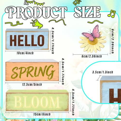 Spring Decoration Wooden Tiered Tray Decor – Rustic Hello Spring Bloom Stacked Block Sign with Butterfly Daisy Topper – Farmhouse Tabletop Spring Decor for Living Room Shelf Kitchen Coffee Bar Seasonal Home Display - style: Butterfly