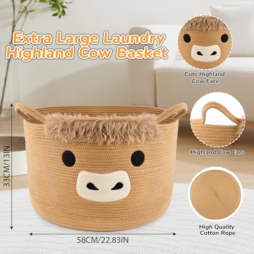 Large Highland Cute Cow Basket for Nursery,Laundry Blanket Gift Basket - color: Brown, size: 23"D ×13 "H