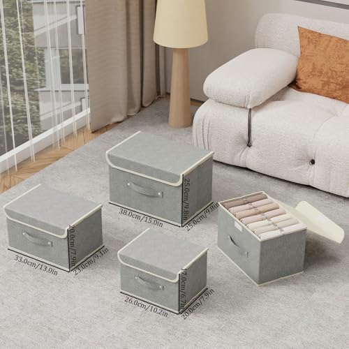 Foldable Fabric Storage Cubes with Lids,Grey 10.2x7.9x6.7in,3 Pack - color: Grey, size: 10.2x7.9x6.7in(3-pack)