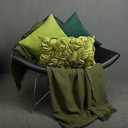 KINGROSE Velvet 3D Flower Lumbar Throw Pillow Cover, Green, 12 x 20 Inches - color: Green - Velvet