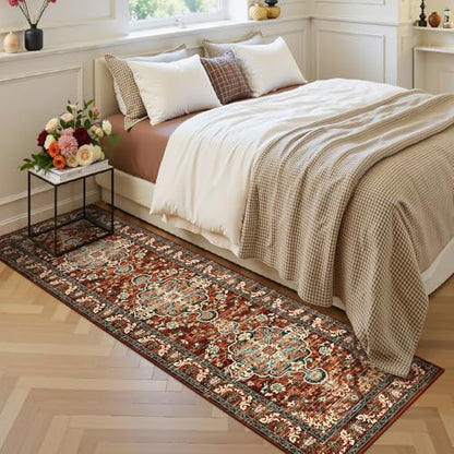 U'Artlines 2' x 7' Boho Hallway Runner Rug, Washable Carpet, Rust＆Teal - color: Rust＆teal, size: 2' x 7' (Runner)