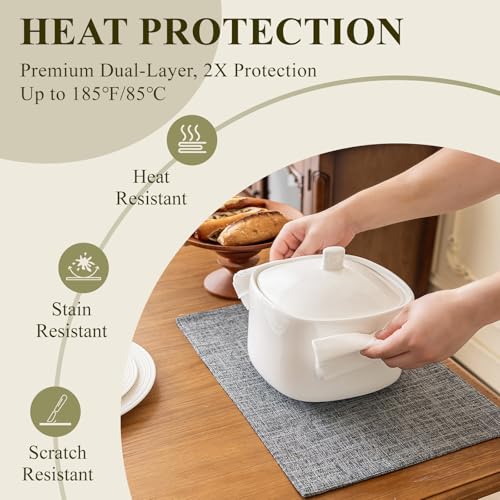 KXN Placemats Set of 4, Durable Dual-Layer Fabric Table Mats, Light Gray - color: Light Gray