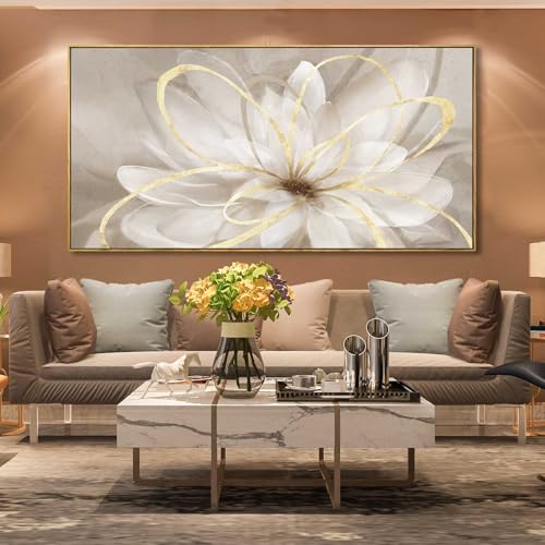 SOUGUAN Room Decor Large Canvas Wall Art Living Room Decor Gold Wall Decor Line Picture Artwork White Floral Wall Decor Modern Painting for Bathroom Bedroom Office 30x60 Inches - color: Gold, size: 58"L x 29"W