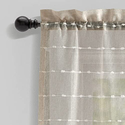Lush Decor Farmhouse Textured Sheer Window Curtain Valance, 52"W x18"L, Neutral - color: Neutral