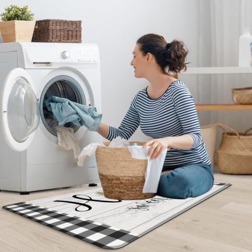 MAYHMYO Black White Checkered Kitchen Mats for Floor,Anti Fatigue Cushioned - color: Wreath