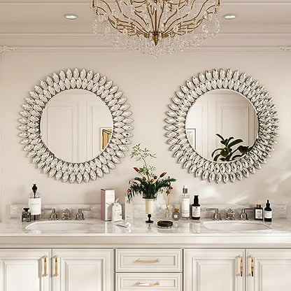 Kelly Miller 26" Jeweled Luxury Round Decorative Wall Mirror - size: 26"L x 26"W