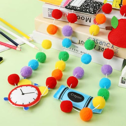 Jansun 8.2 Ft 3D Back to School School Bus Apples Alarm Clock Garland - color: Red Yellow Blue Black Green Orange