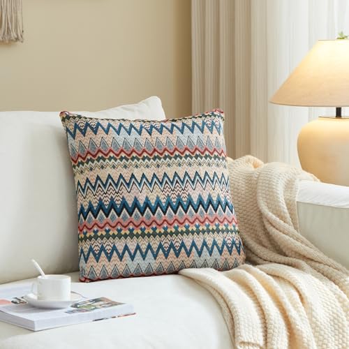 Throw Pillow Covers Decorative 18x18 Inches Pack of 2 Cozy- Cotton Linen Pillows for Couch Sofa Bed Living Room Mix and Match for Home Decor Pillow Inserts Not Included Blue English Style - color: Twilight Bloom, size: 18" x 18" (Pack of 2)