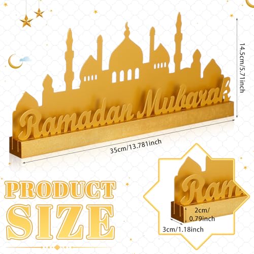 13.78 Inch Metal Ramadan Table Sign Ramadan Mubarak Letter Sign Eid Decorations for Home Muslim Golden Palace Islamic Table Centerpiece for Islamic Home Office Kitchen Party Decor Gifts - style: Modern