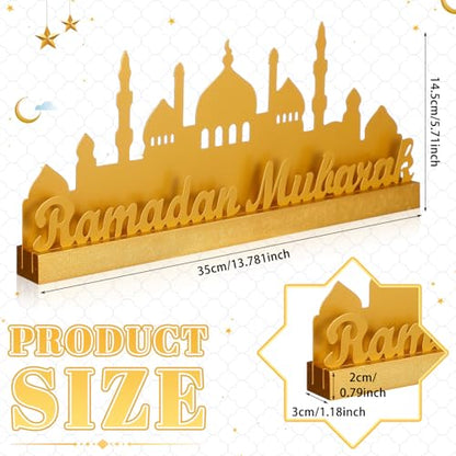 13.78 Inch Metal Ramadan Table Sign Ramadan Mubarak Letter Sign Eid Decorations for Home Muslim Golden Palace Islamic Table Centerpiece for Islamic Home Office Kitchen Party Decor Gifts - style: Modern