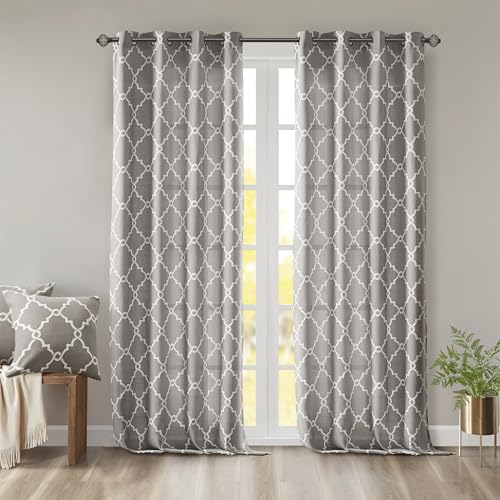 Madison Park Fretwork Print Window Curtain 1 Panel, 50x63 Grey/White - color: Grey/White, size: 50"W x 63"L (Pack of 1)