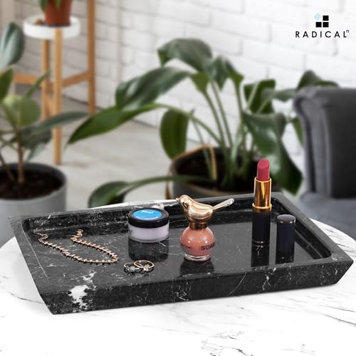 Rectangle Marble Tray for Vanity & Bathroom Counter, 12" Serving Tray - color: Black