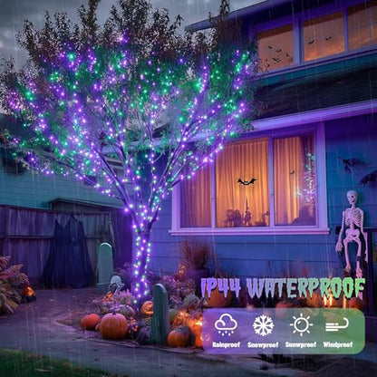 JMEXSUSS 200 LED Purple and Green Halloween Fairy Lights Plug in - color: Purple Green, size: 66FT 200LED