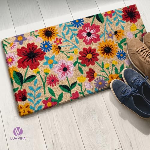 Coir Door Mats Outdoor and Indoor, Botanic, 16 x 27,5 in - color: Botanic