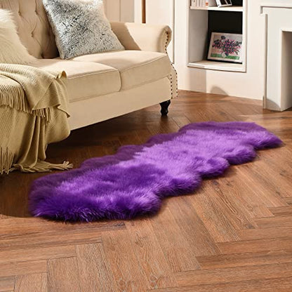 duduta Purple Faux Sheepskin Runner Rugs 2x6 ft, Fluffy Fur Couch Covers - color: Purple, size: 2' x 6' (Runner)