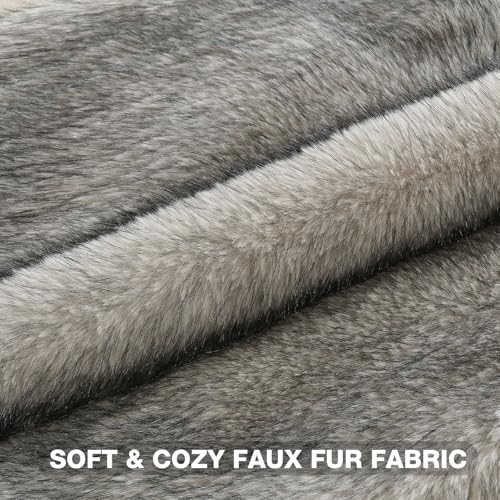 FUTEI Pack of 2 Faux Raccoon Fur Throw Pillow Covers 45 x 45 cm, Beige Gray - color: Beige Gray