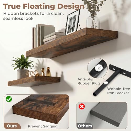 8 inch Deep Floating Shelves for Wall, 32" Wide, Rustic Brown, 2-Pack - color: Rustic Brown, size: 32"W x 8"D, 2p