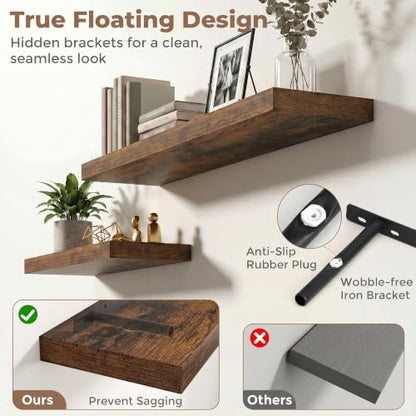 8 inch Deep Floating Shelves for Wall, 32" Wide, Rustic Brown, 2-Pack - color: Rustic Brown, size: 32"W x 8"D, 2p