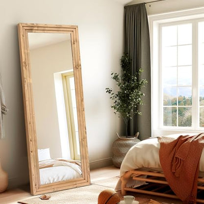 58x22in Full Length Mirror, 3-Tier Stepped Solid Wood Frame - color: Light Brown, size: 58"L x 22"W