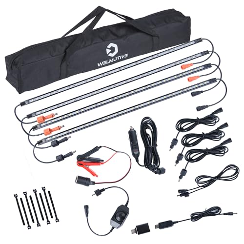 12V LED Light Bar Kit, 2 Bars White & 2 Bars Amber Adjustable Brightness RV Camping Lights - Waterproof IP67, Magnetic & Strap Mount, Portable Lighting for Tent, Car, Trailer, Boat, Truck, Off-Road - color: Amber light/black
