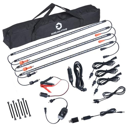 12V LED Light Bar Kit, 2 Bars White & 2 Bars Amber Adjustable Brightness RV Camping Lights - Waterproof IP67, Magnetic & Strap Mount, Portable Lighting for Tent, Car, Trailer, Boat, Truck, Off-Road - color: Amber light/black