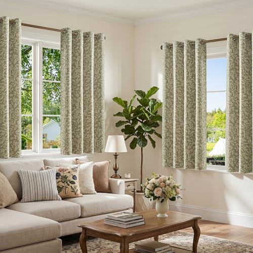 jinchan Sage Floral Curtians 72 Inch Room Darkening Grommet 2 Panels - color: *Dusty Sage, size: 50"W x 72"L (Pack of 2)