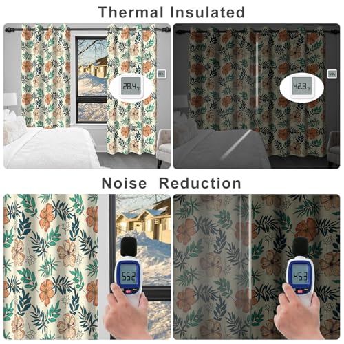 Spring Floral Blackout Curtains for Bedroom and Living Room, Farmhouse Thermal Insulated Black Out Curtains 84 Inch Length 2 Panels Set, Room Darkening Privacy Soundproof Curtains with Two Tiebacks - color: Flowers and Leaves