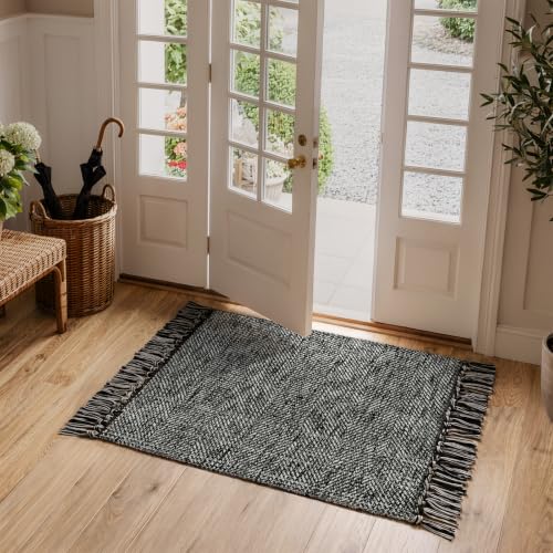 Collive 2' x 4.3' Kitchen Runner Rugs, Modern Boho Washable Bathroom Mat - color: Black/Cream, size: 2' x 4.3' (Rectangular)