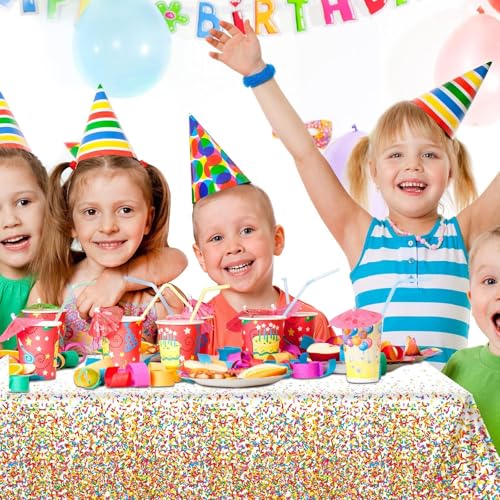 3 Pieces Confetti Sprinkles Birthday Tablecloth for Happy Birthday Decoration Plastic Disposable Rectangle Sprinkles Party Table Covers for Kids Two Sweet Donut Weddings Party Favors, 54 x 108 Inches - style: Confetti Sprinkles