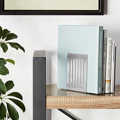 Spectrum Heavy Bookends for Book Shelves Cookbooks Vinyl Records, No Skid Heavy Duty Metal Decorative Book Stopper Sturdy Steel Holder for Home Office Large Bookends for Heavy Books, Pewter Gray