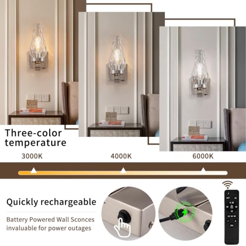 Vintage Battery Operated Wall Sconces Set of 2, Rustic Wall Lights - color: Water Ripple Nickel Sand