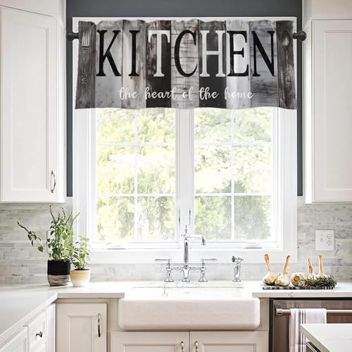 Emvency Valances for Windows, 2 Pack, 52x18 Inch, Farmhouse Grey - color: Kitchen Grey, size: 52"W x 18"L (Pack of 2)