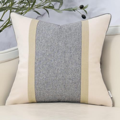 Yangest Patchwork Pillow Cover 18x18 Inch Luxury Cotton and Linen Cushion Cover Square Pillowcover for Couch Bedroom Living Room, Gray - color: Grey, size: 18" x 18" (Pack of 1)