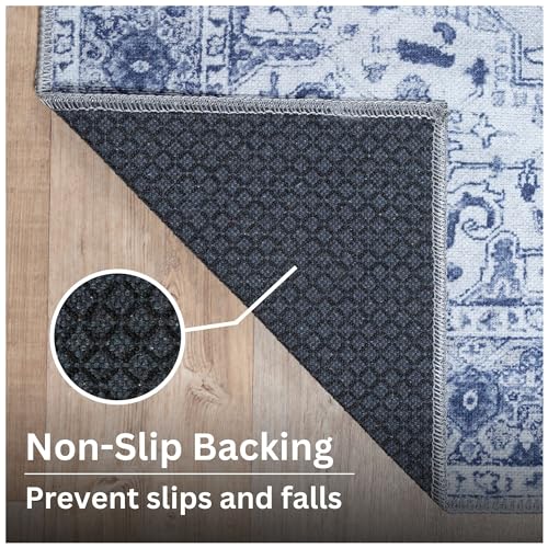 Bloom Rugs Washable Non-Slip 7 ft Runner - Gray/Blue Traditional Medallion Runner for Entryway, Hallway, Bathroom, and Kitchen - Exact Size: 2.5' x 7' - color: Gray / Blue, size: 2'6" x 7' (Runner)