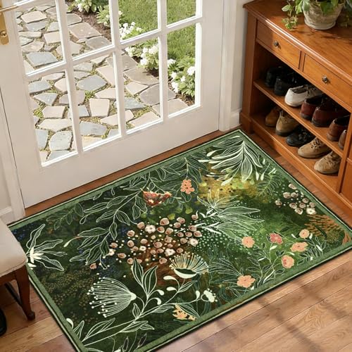 Yinhua Washable Rugs 2x3, Dark Green Botanical Area Rugs for Entryway - size: 2' x 3' (Rectangular)