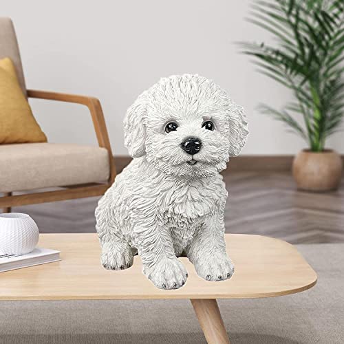 Dog Figurine Resin Dog Statue Animals Sculpture for Home Farm House Living Room Porch Decor - White