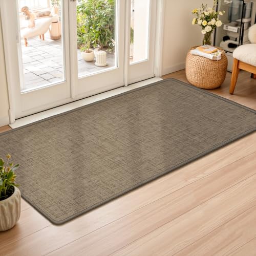 LEKEEPGO Ultra Thin Indoor Door Mat 24"x47", Non Slip Doormats, Brown | Low-Profile, Rubber Backing, Absorbent Door Mat Indoor Entrance, Washable Welcome Dirt Trapper Entry Floor Mat for Front Door - color: Brown, size: 2' X 3'11" (Rectangular)