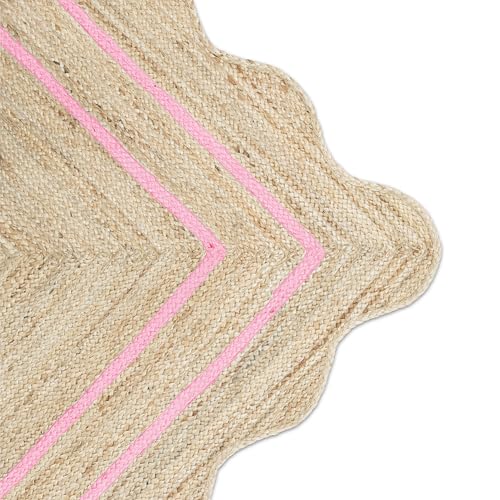 Wave Scalloped Jute Rug Entryway Natural Boho Area Rug Light Pink 2'x4' - color: Light Pink, size: 2'x4'