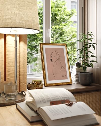 InSimSea Gold Bamboo Framed Wall Art, Dog Sketch Animal Prints, 11x14In - color: Line Dog