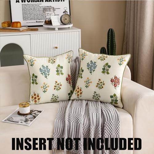 Embroidered Throw Pillow Covers 18x18 inch Pack of 2 Multiflower - color: Multiflower