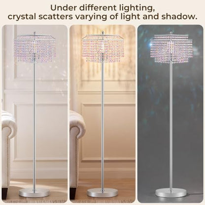 Luvkczc Multicolor Crystal Floor Lamp，64" Tall Elegant Standing Lamp - color: Silver+colorful