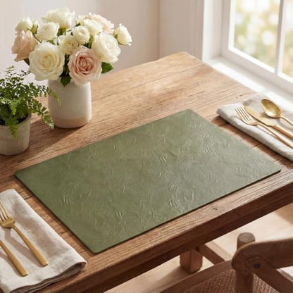 Artoid Mode Olive Green Faux Leather Placemats Set of 4 - color: Olive Green, size: 12" x 18", Rectangular Set of 4