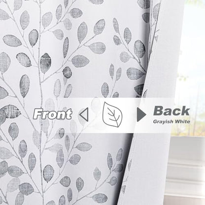 MYSKY HOME Grey Printed Curtains 95 Inch Length 2 Panels for Living Room - color: Leaf-grey, size: 52"W x 95"L (Pack of 2)