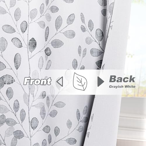 MYSKY HOME Grey Printed Curtains 90 Inch Length 2 Panels for Living Room - color: Leaf-grey, size: 52"W x 90"L (Pack of 2)