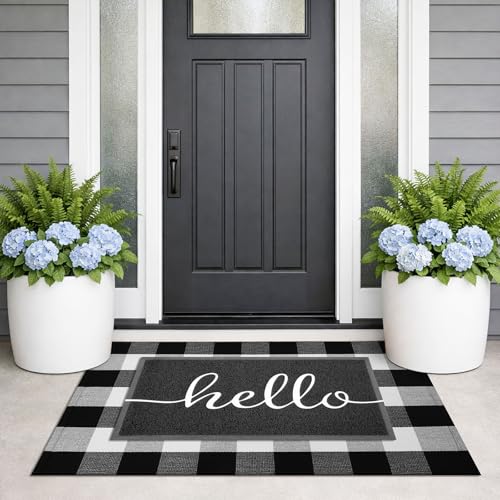 KILOCOCO Buffalo Plaid Checkered Rug 27.5x43 in Black White Front Door Rug - color: Black and White, size: 2'4" x 3'7" (Rectangular)