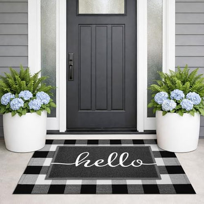 KILOCOCO Buffalo Plaid Checkered Rug 27.5x43 in Black White Front Door Rug - color: Black and White, size: 2'4" x 3'7" (Rectangular)